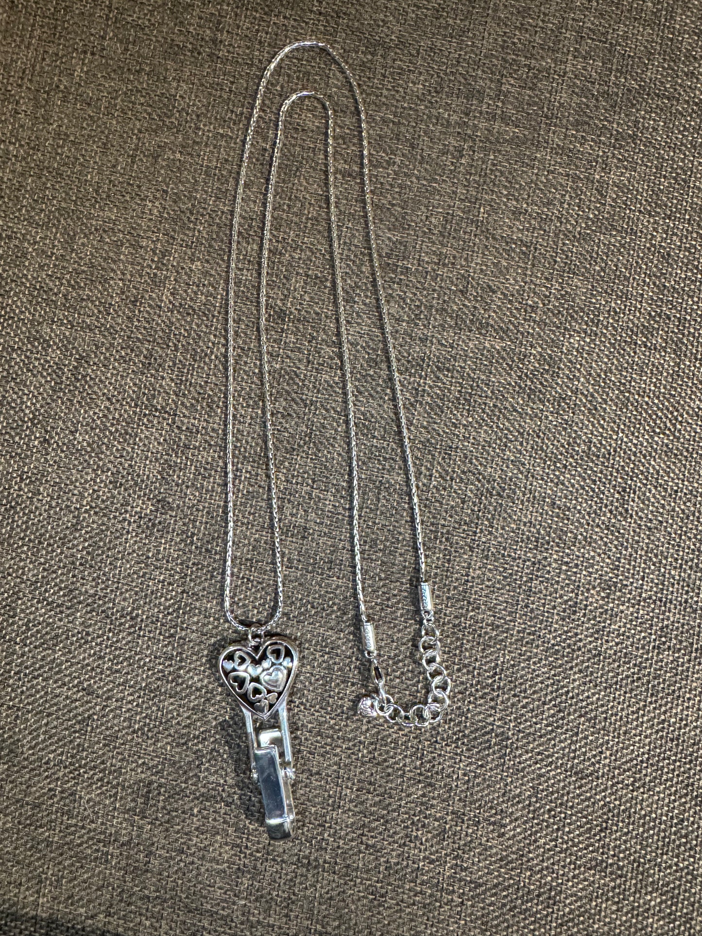 Signed Brighton Floating Heart Badge Clip Necklace