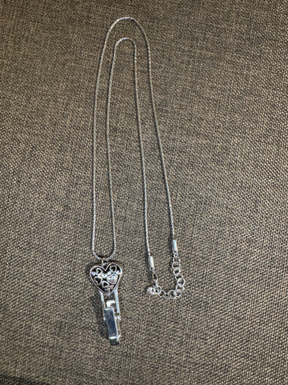 Signed Brighton Floating Heart Badge Clip Necklace