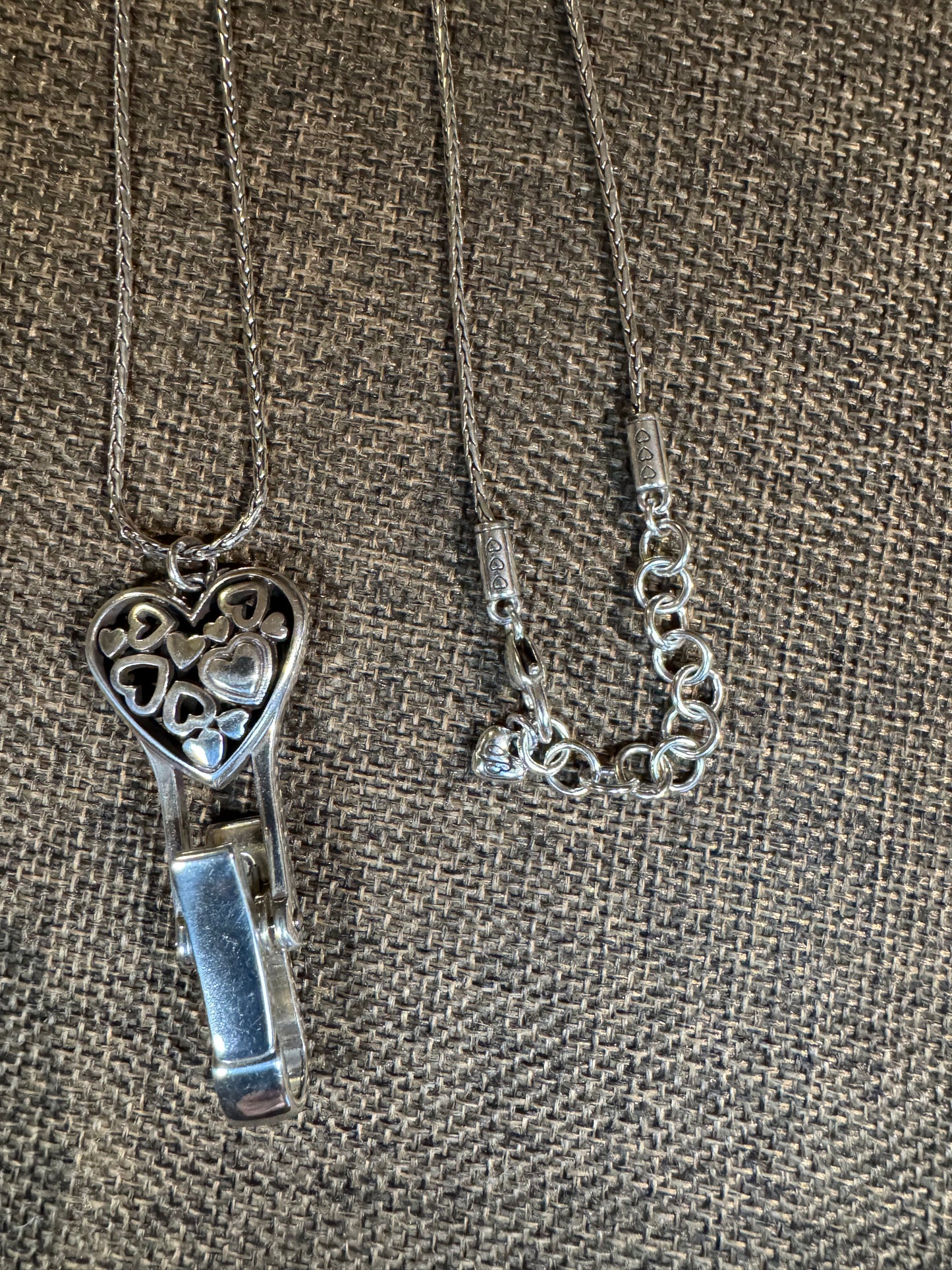 Signed Brighton Floating Heart Badge Clip Necklace