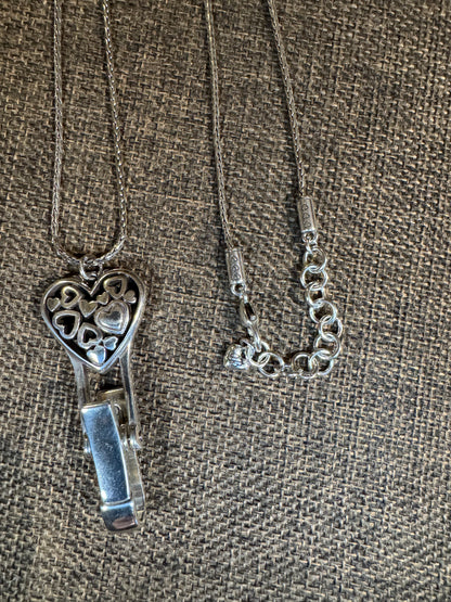 Signed Brighton Floating Heart Badge Clip Necklace