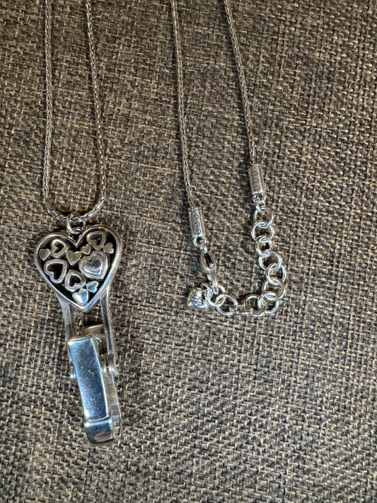 Signed Brighton Floating Heart Badge Clip Necklace