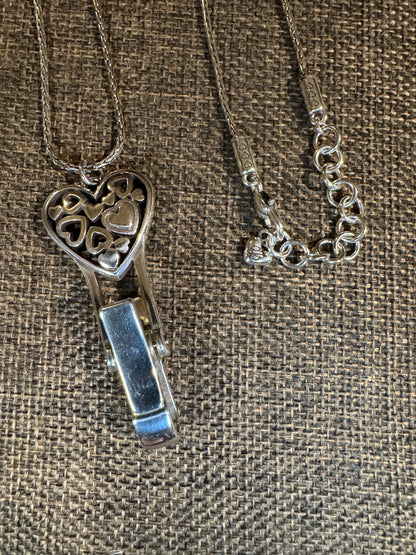 Signed Brighton Floating Heart Badge Clip Necklace