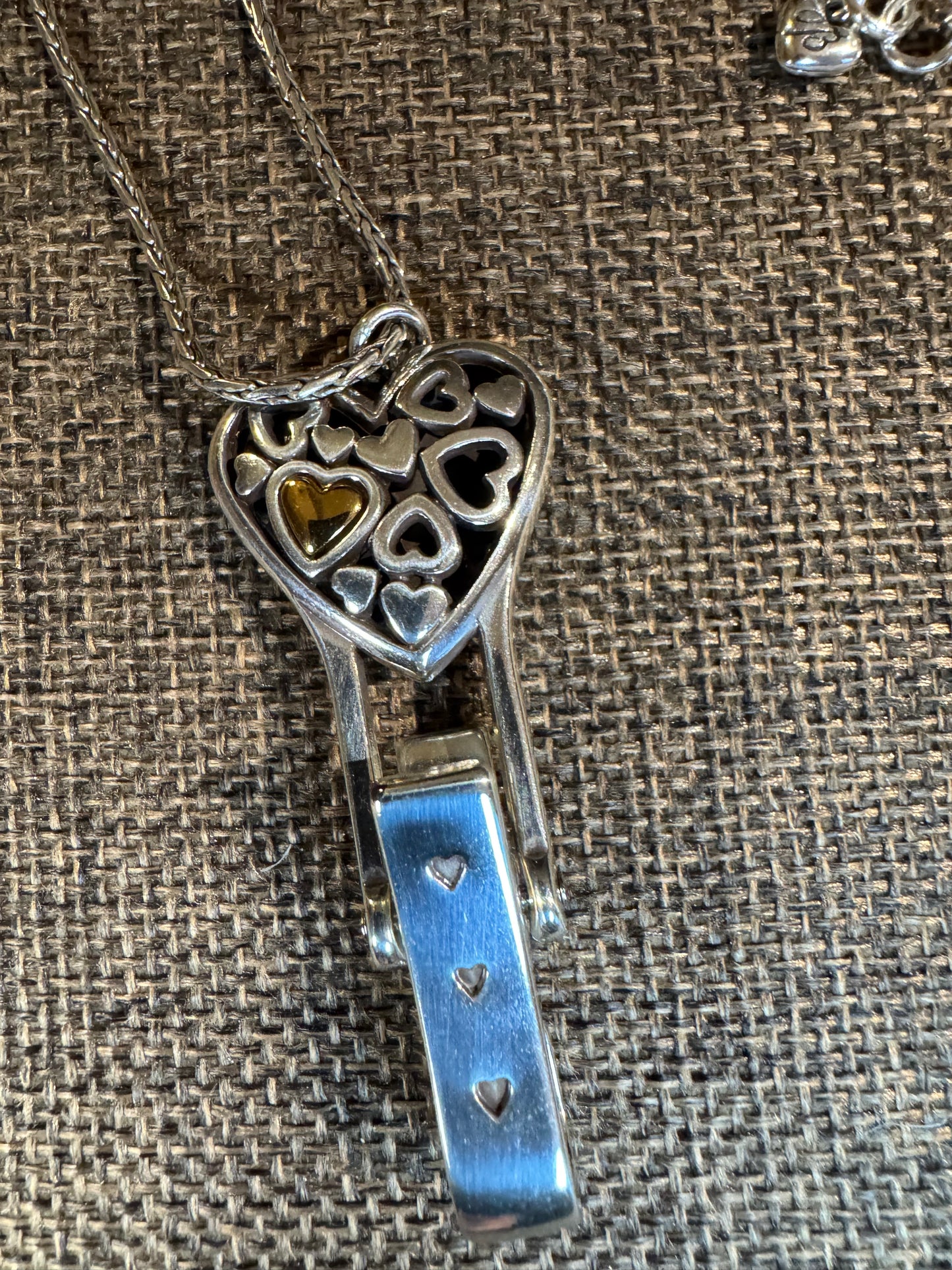 Signed Brighton Floating Heart Badge Clip Necklace