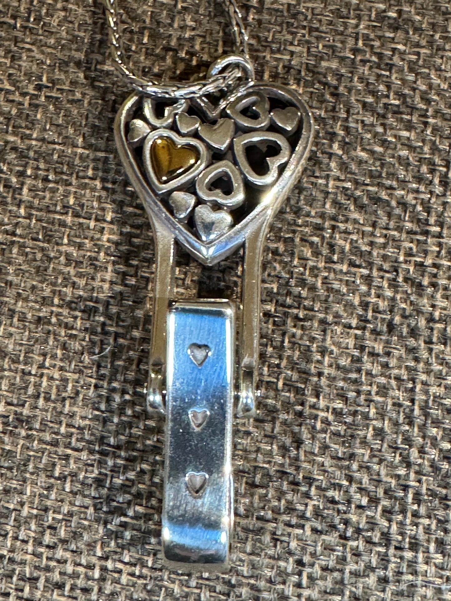 Signed Brighton Floating Heart Badge Clip Necklace