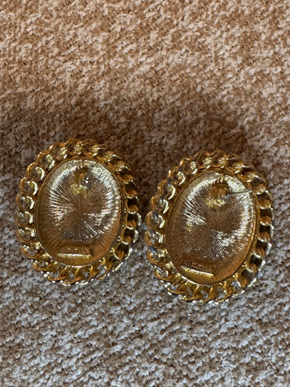 Vintage Signed Marvella Black Enamel & Faux Pearl Pierced Post Earrings