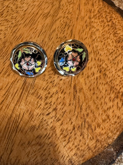 vintage cloisonné enamel floral earrings