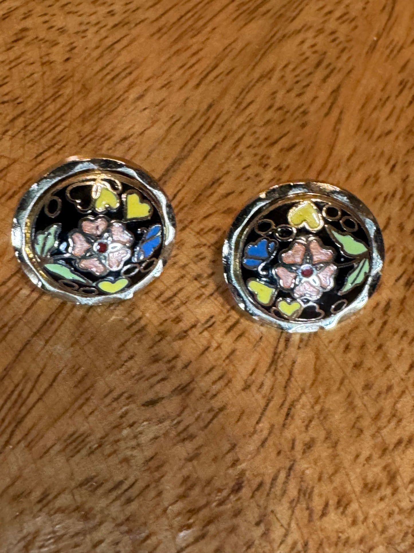 vintage cloisonné enamel floral earrings