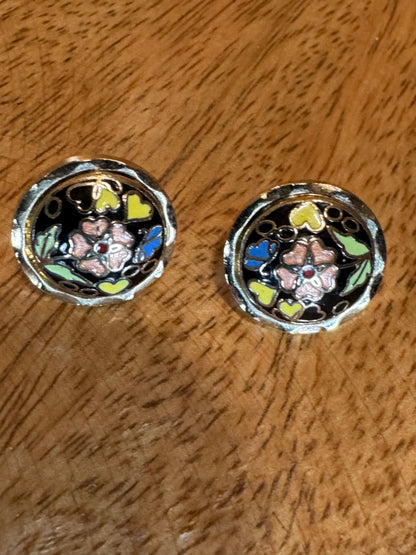 vintage cloisonné enamel floral earrings
