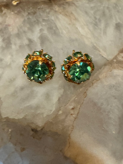Vintage Green Gemstone Post Earrings