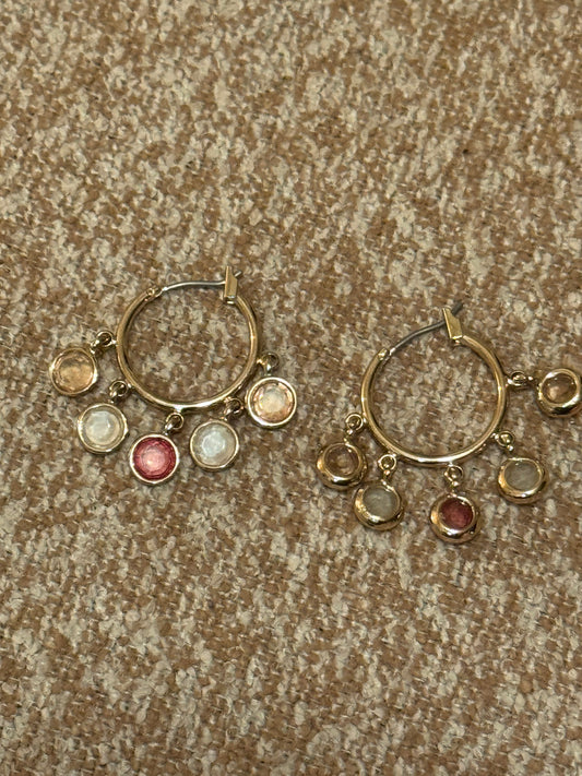 Vintage Gold Hoop Earrings with Multi-Color Pink Crystals