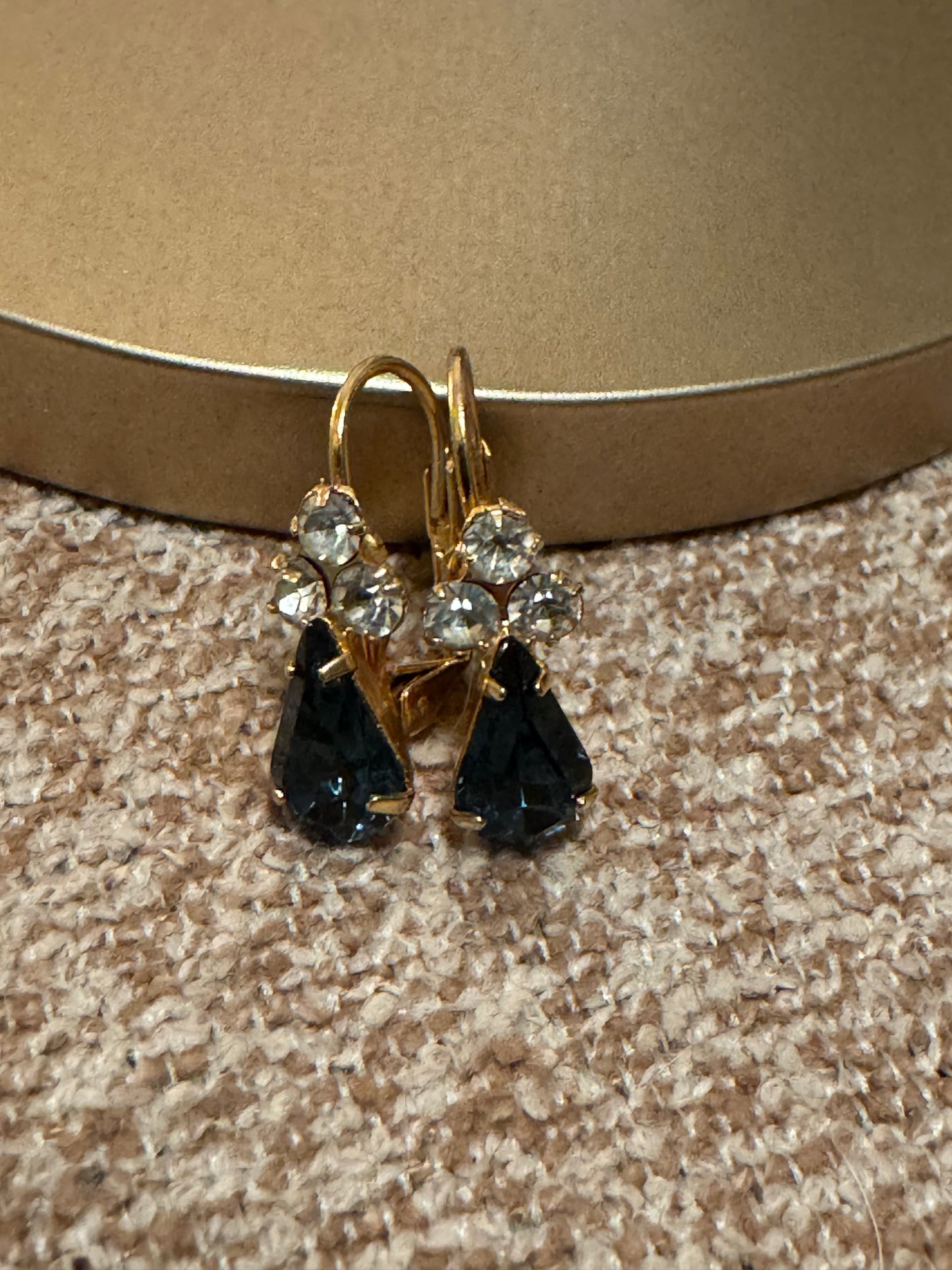 Vintage Gold-tone blue faux sapphire and crystal earrings
