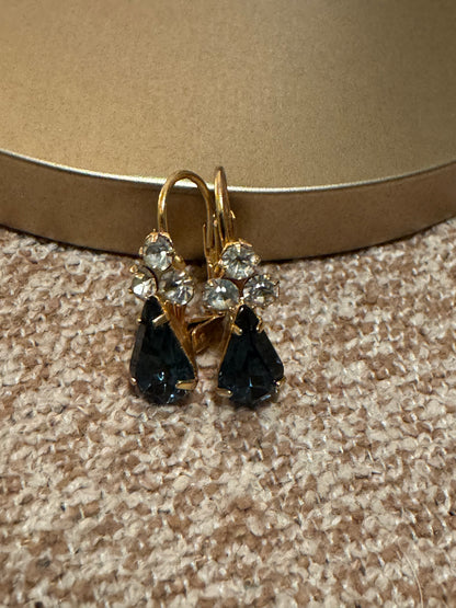 Vintage Gold-tone blue faux sapphire and crystal earrings