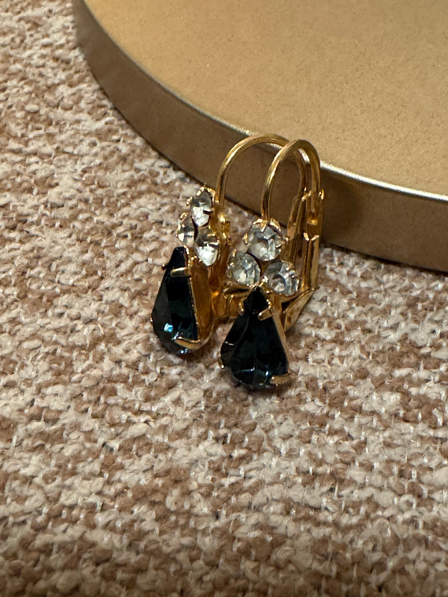Vintage Gold-tone blue faux sapphire and crystal earrings