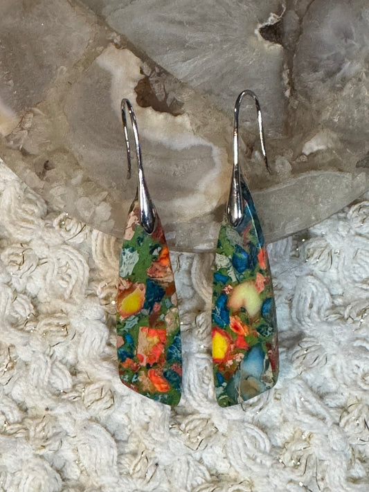 Imperial Jasper Mosaic Teardrop Dangle Earrings