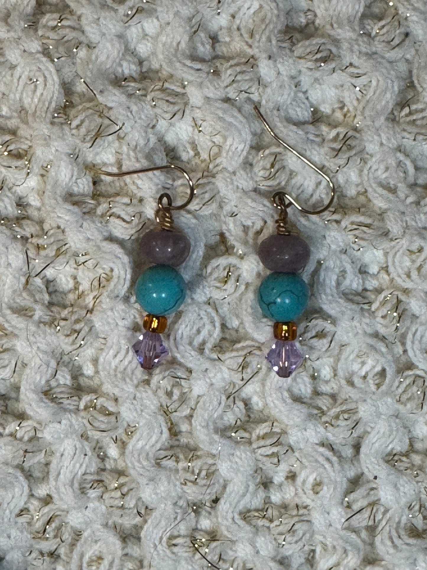 Turquoise and Purple Gemstone Crystal Dangle Earrings
