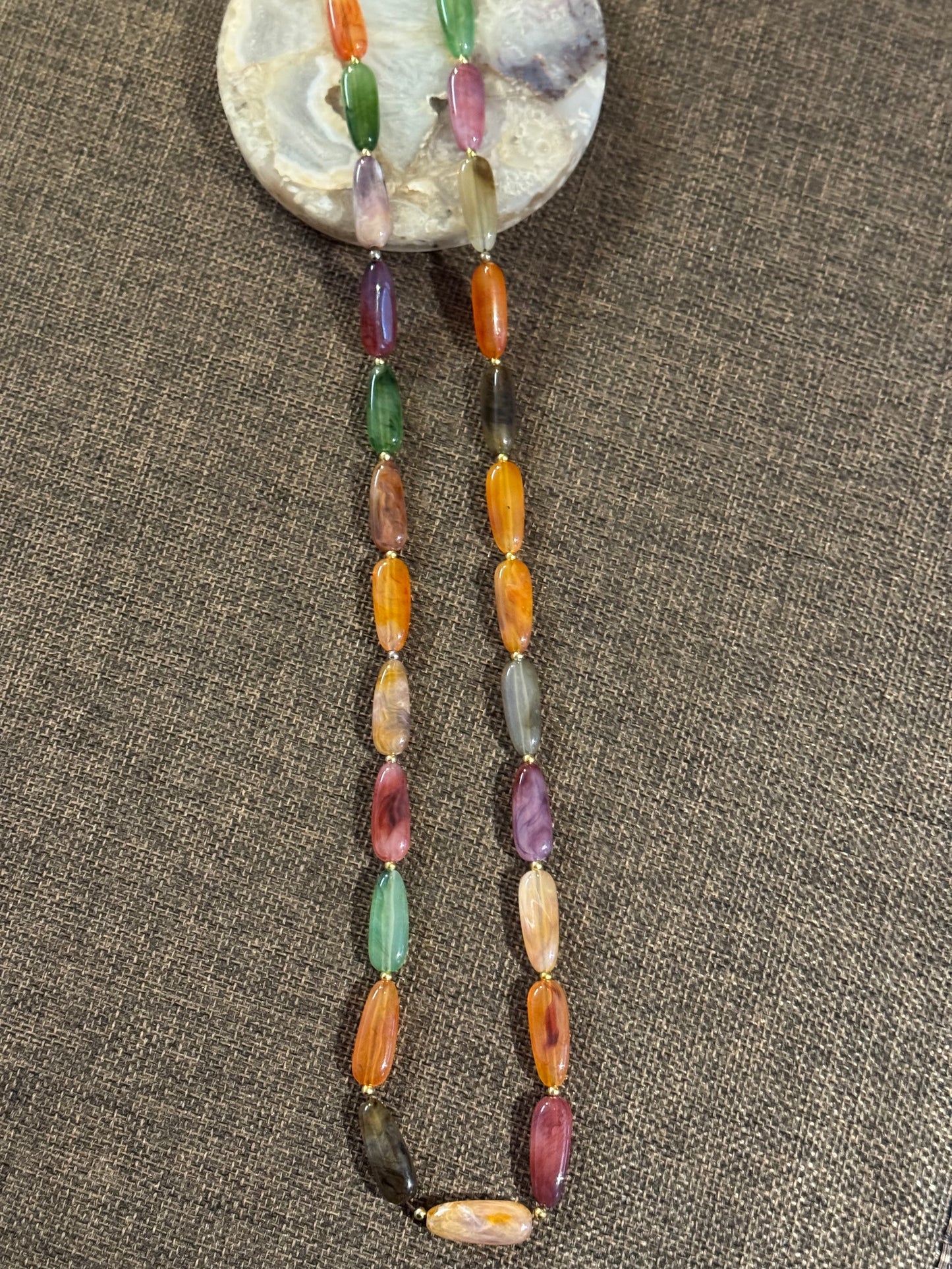 Vintage Faux Agate Lucite Bead Necklace – 28" Statement Length