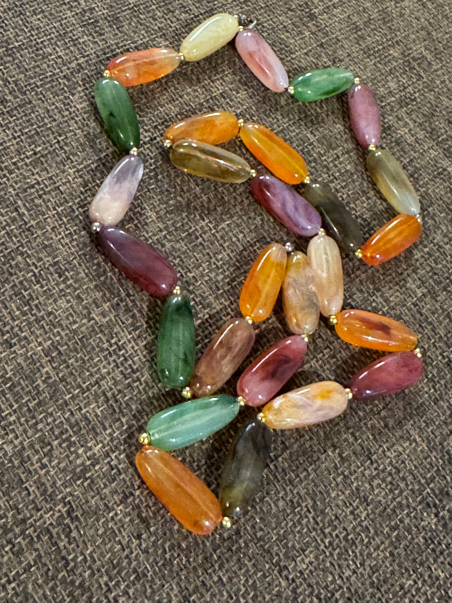 Vintage Faux Agate Lucite Bead Necklace – 28" Statement Length
