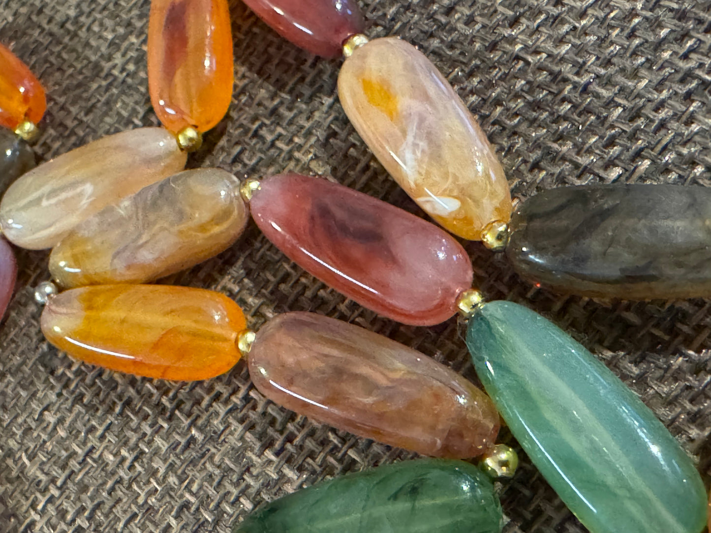 Vintage Faux Agate Lucite Bead Necklace – 28" Statement Length