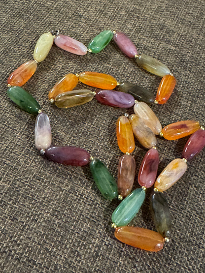 Vintage Faux Agate Lucite Bead Necklace – 28" Statement Length