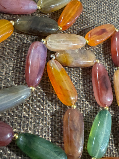 Vintage Faux Agate Lucite Bead Necklace – 28" Statement Length