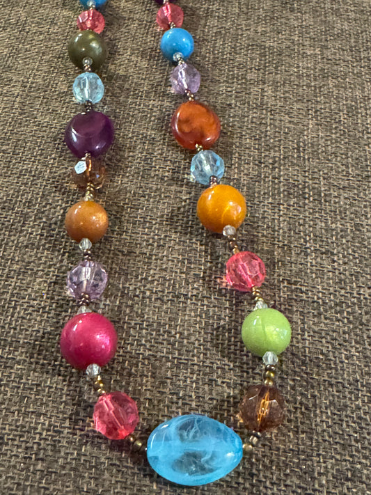 Vintage Bohemian Multi-Color Beaded Necklace 34"