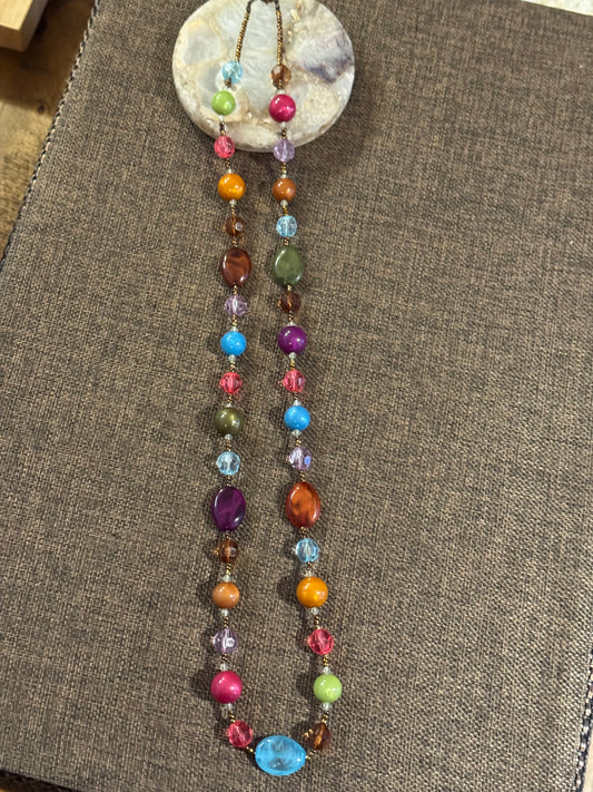 Vintage Bohemian Multi-Color Beaded Necklace 34"