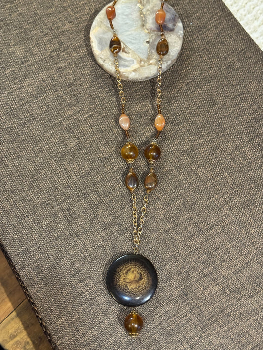 Vintage Sunburst Medallion Statement Necklace - 26" - 28"