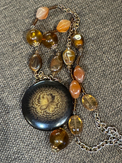 Vintage Sunburst Medallion Statement Necklace - 26" - 28"