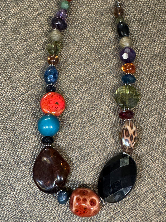 Vintage Signed EsMor Eclectic Mixed-Stone Statement Necklace - 28"