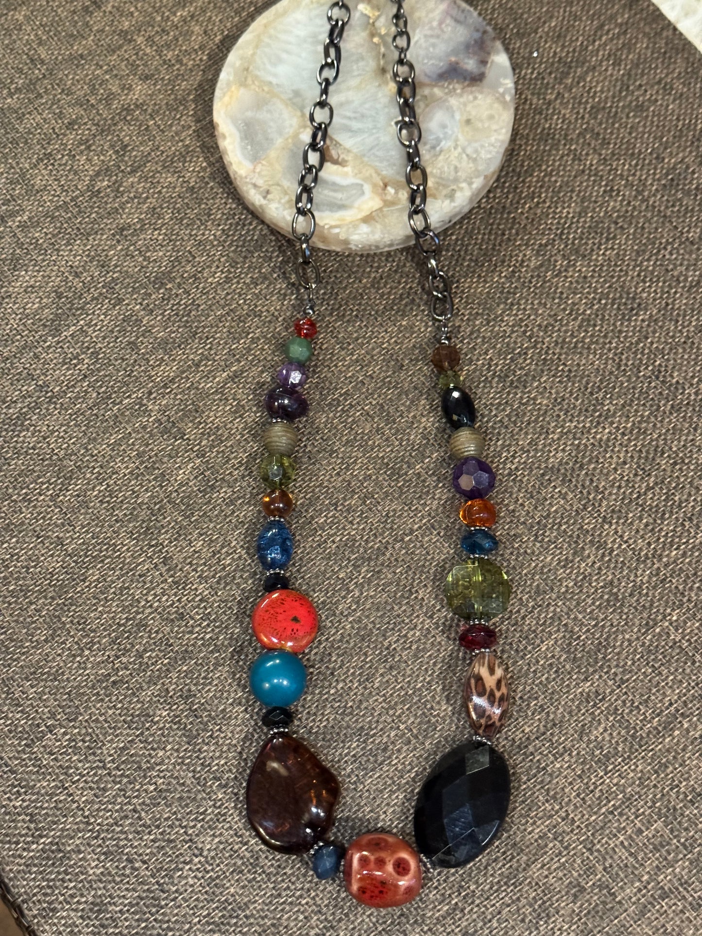 Vintage Signed EsMor Eclectic Mixed-Stone Statement Necklace - 28"
