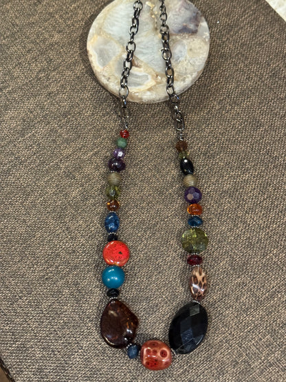 Vintage Signed EsMor Eclectic Mixed-Stone Statement Necklace - 28"
