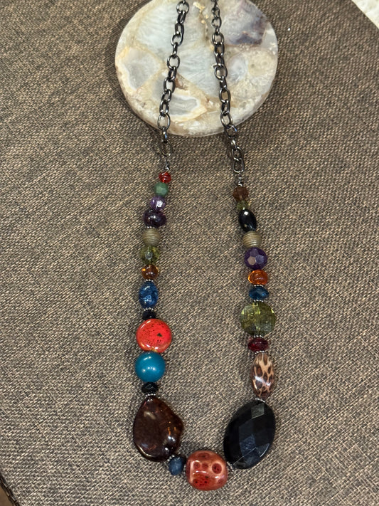 Vintage Signed EsMor Eclectic Mixed-Stone Statement Necklace - 28"