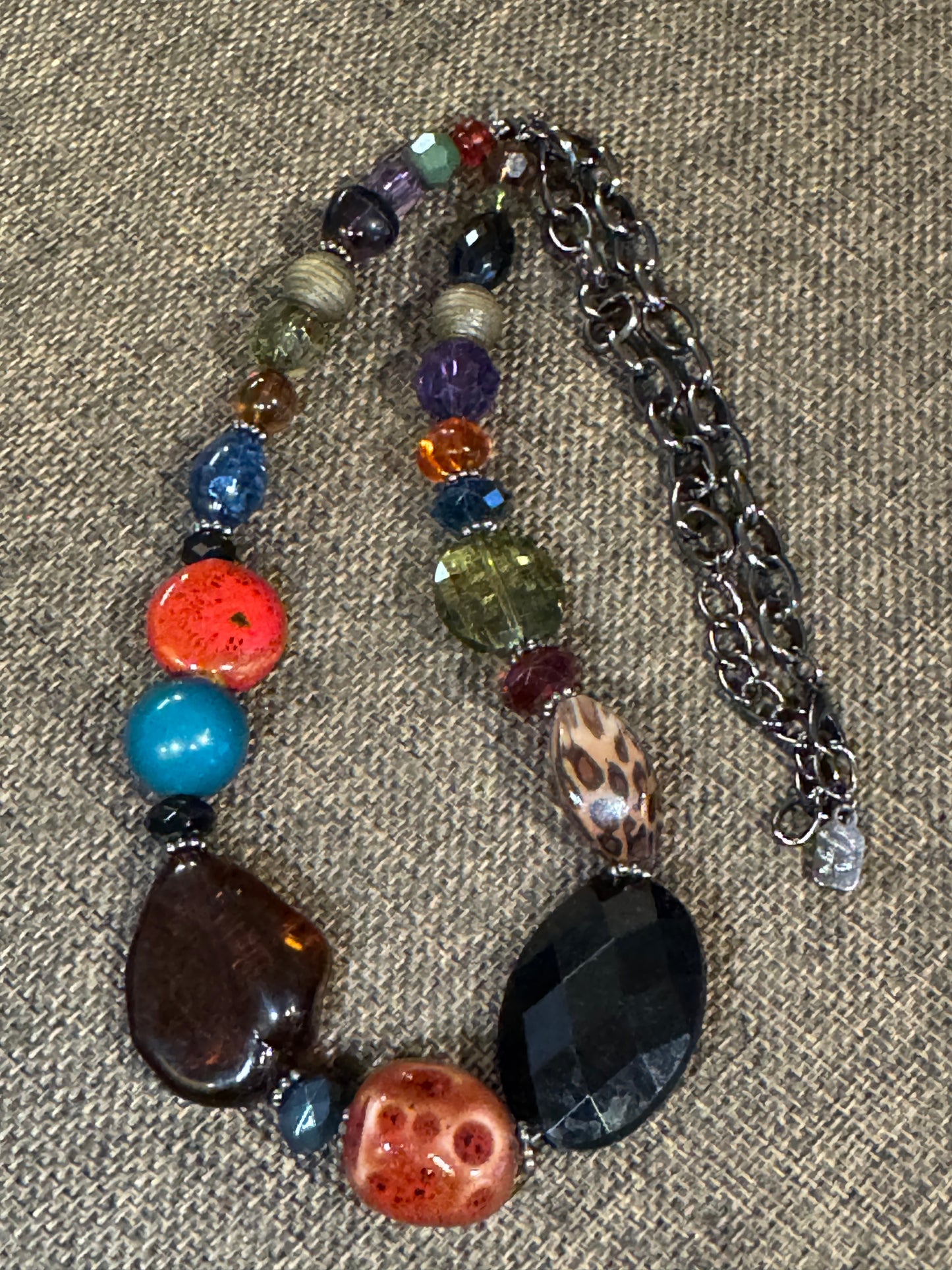 Vintage Signed EsMor Eclectic Mixed-Stone Statement Necklace - 28"