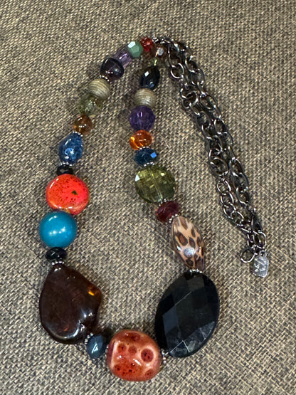 Vintage Signed EsMor Eclectic Mixed-Stone Statement Necklace - 28"