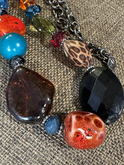 Vintage Signed EsMor Eclectic Mixed-Stone Statement Necklace - 28"