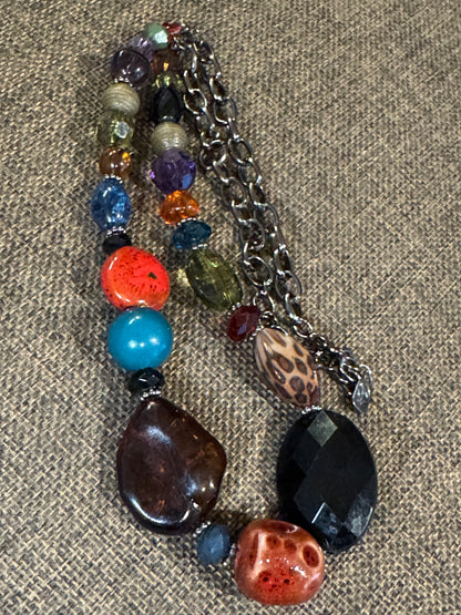 Vintage Signed EsMor Eclectic Mixed-Stone Statement Necklace - 28"