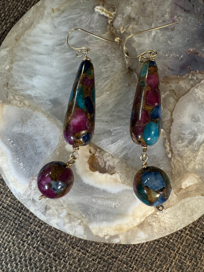 Mosaic Quartz Double-Drop Dangle Earrings
