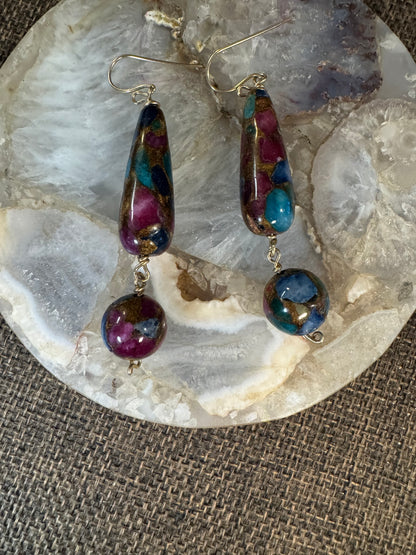 Mosaic Quartz Double-Drop Dangle Earrings
