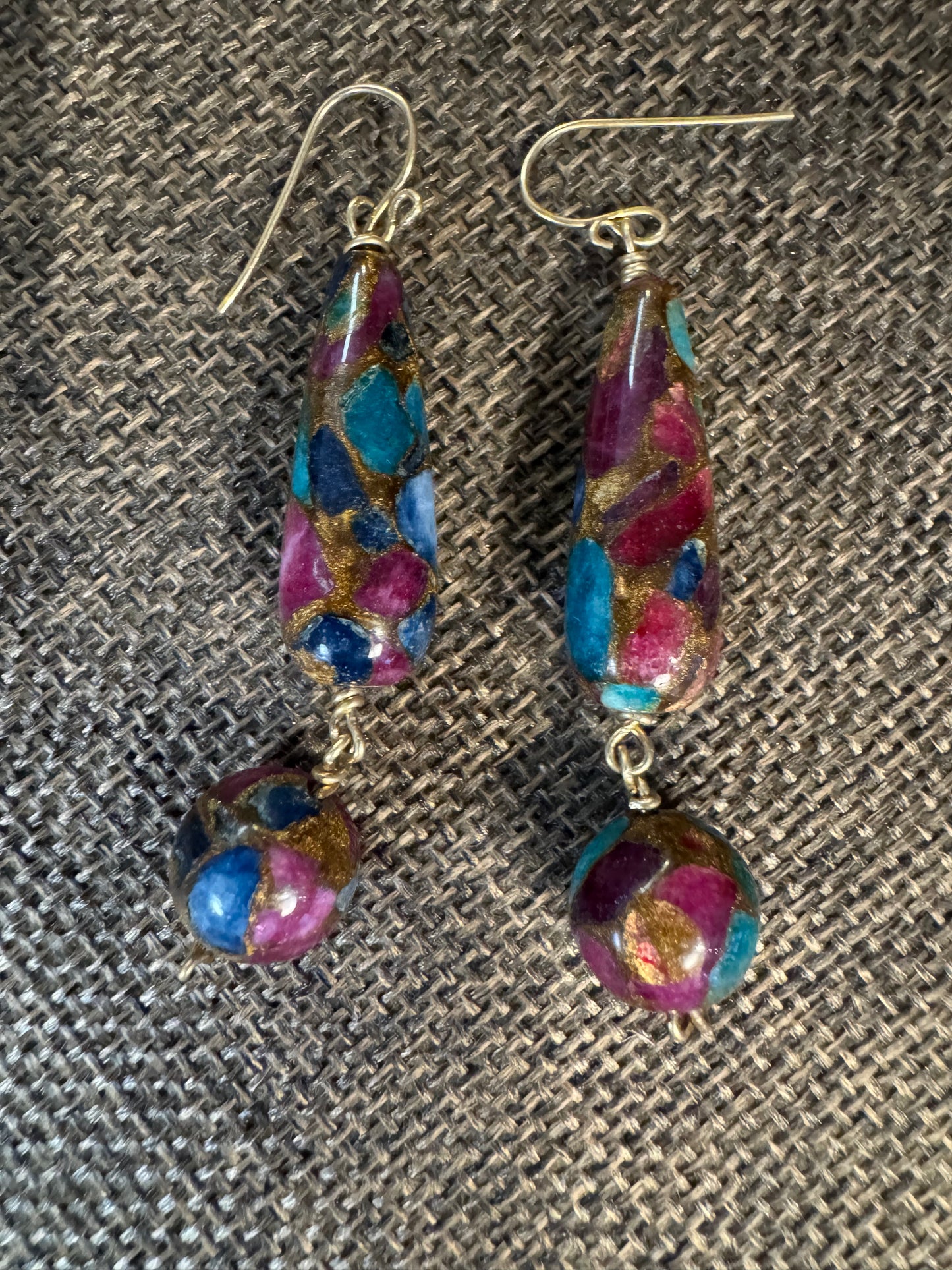 Mosaic Quartz Double-Drop Dangle Earrings