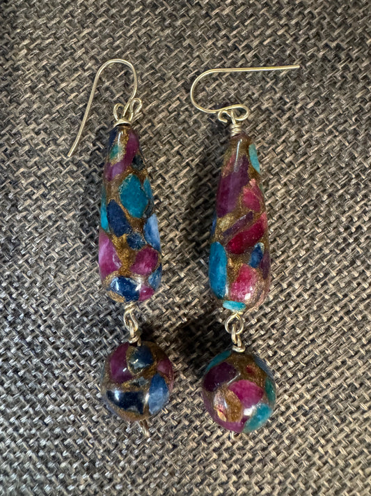 Mosaic Quartz Double-Drop Dangle Earrings