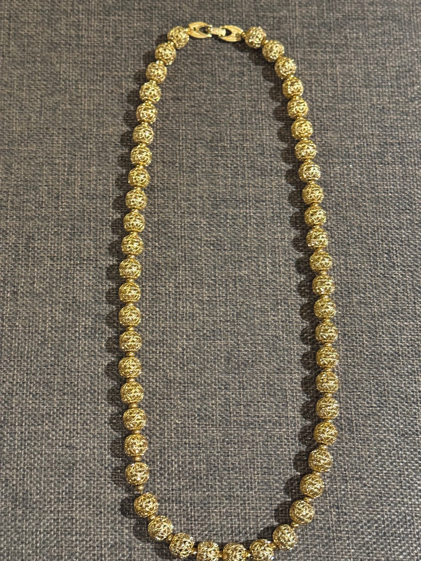 Vintage Signed Monet Gold-Tone Filigree Beaded Necklace – 24–25”