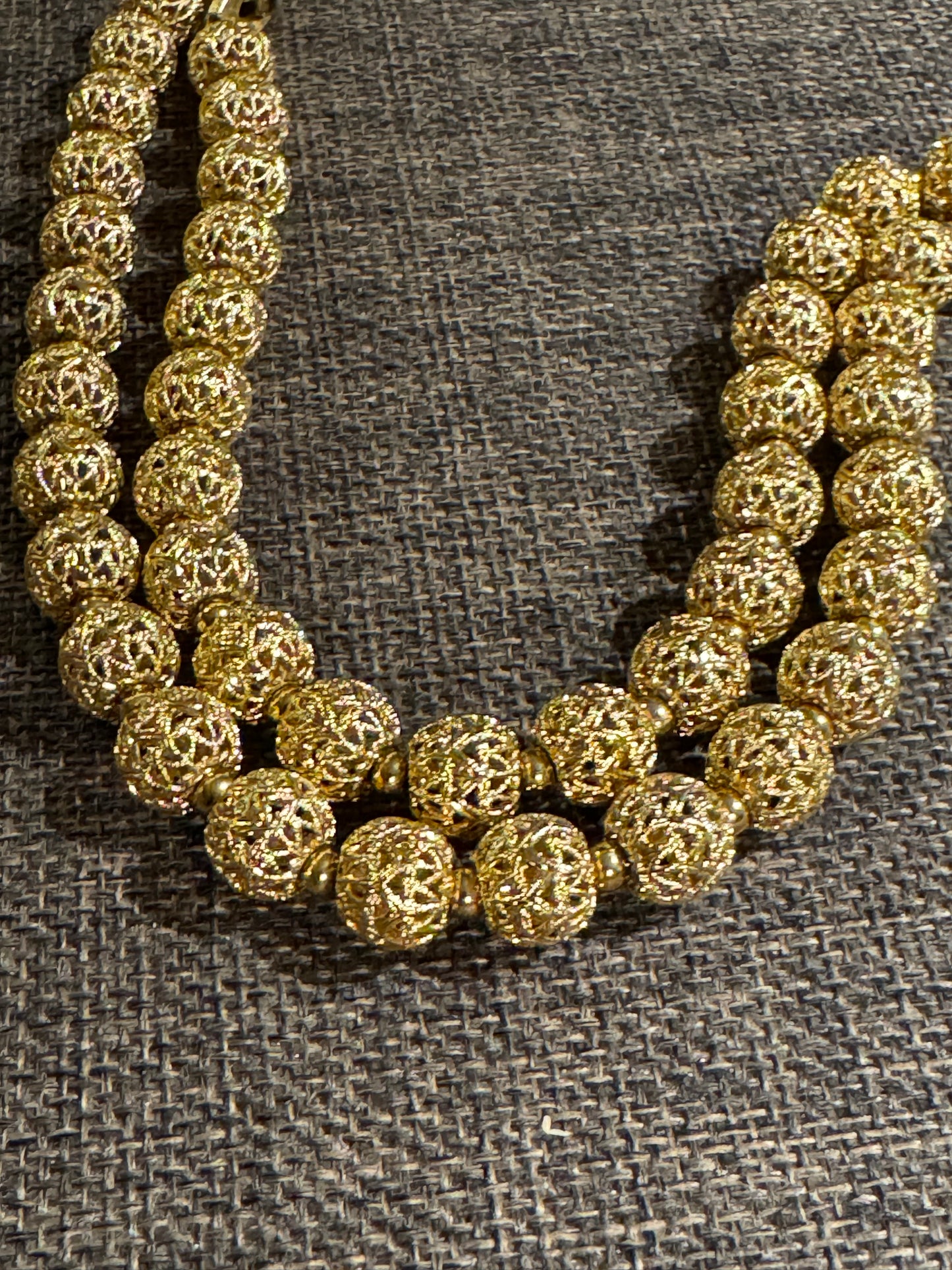 Vintage Signed Monet Gold-Tone Filigree Beaded Necklace – 24–25”