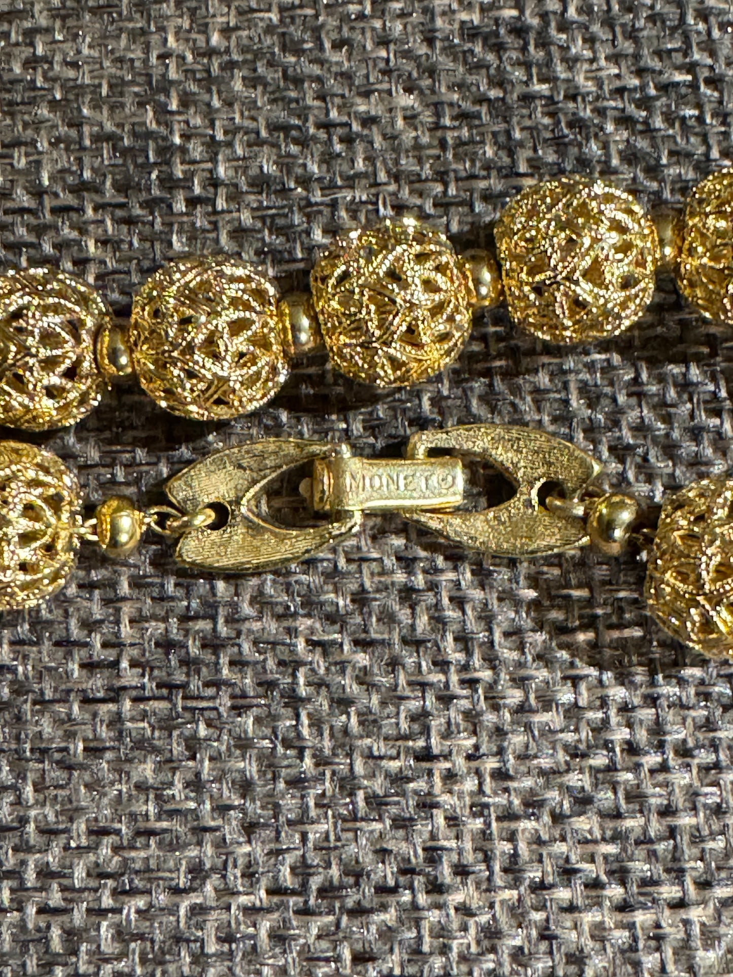 Vintage Signed Monet Gold-Tone Filigree Beaded Necklace – 24–25”