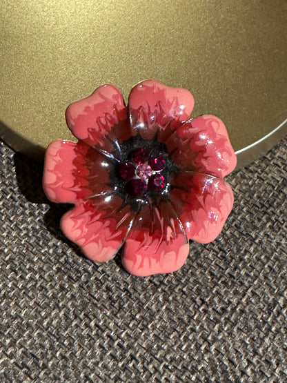 Haskell Jewels Ombre Pink and Red Enamel Flower Brooch - Vintage Style Floral Pin with Rhinestone Center