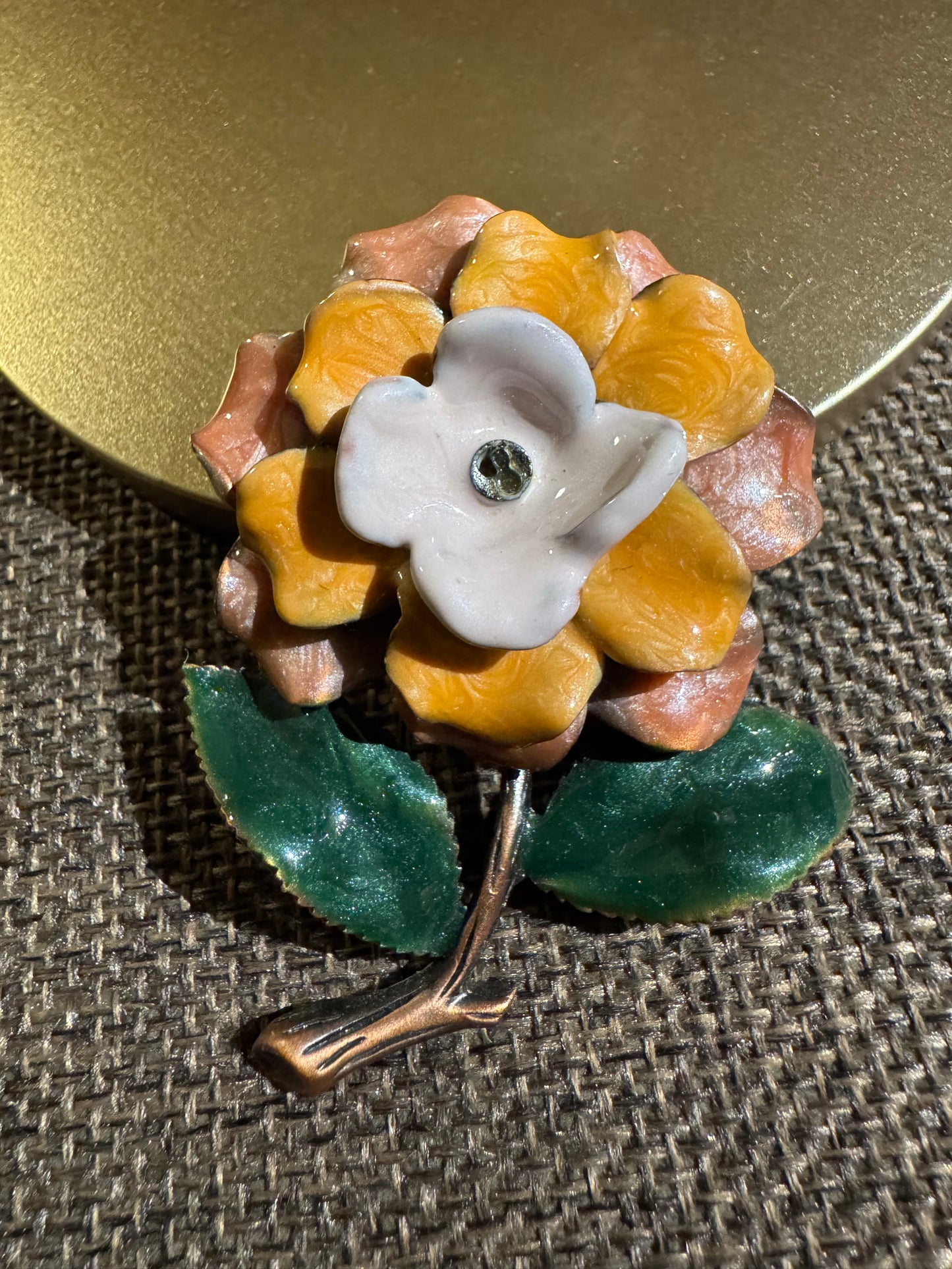 Vintage Mid-Century Enamel Flower Brooch | Tiered 3D Floral Pin