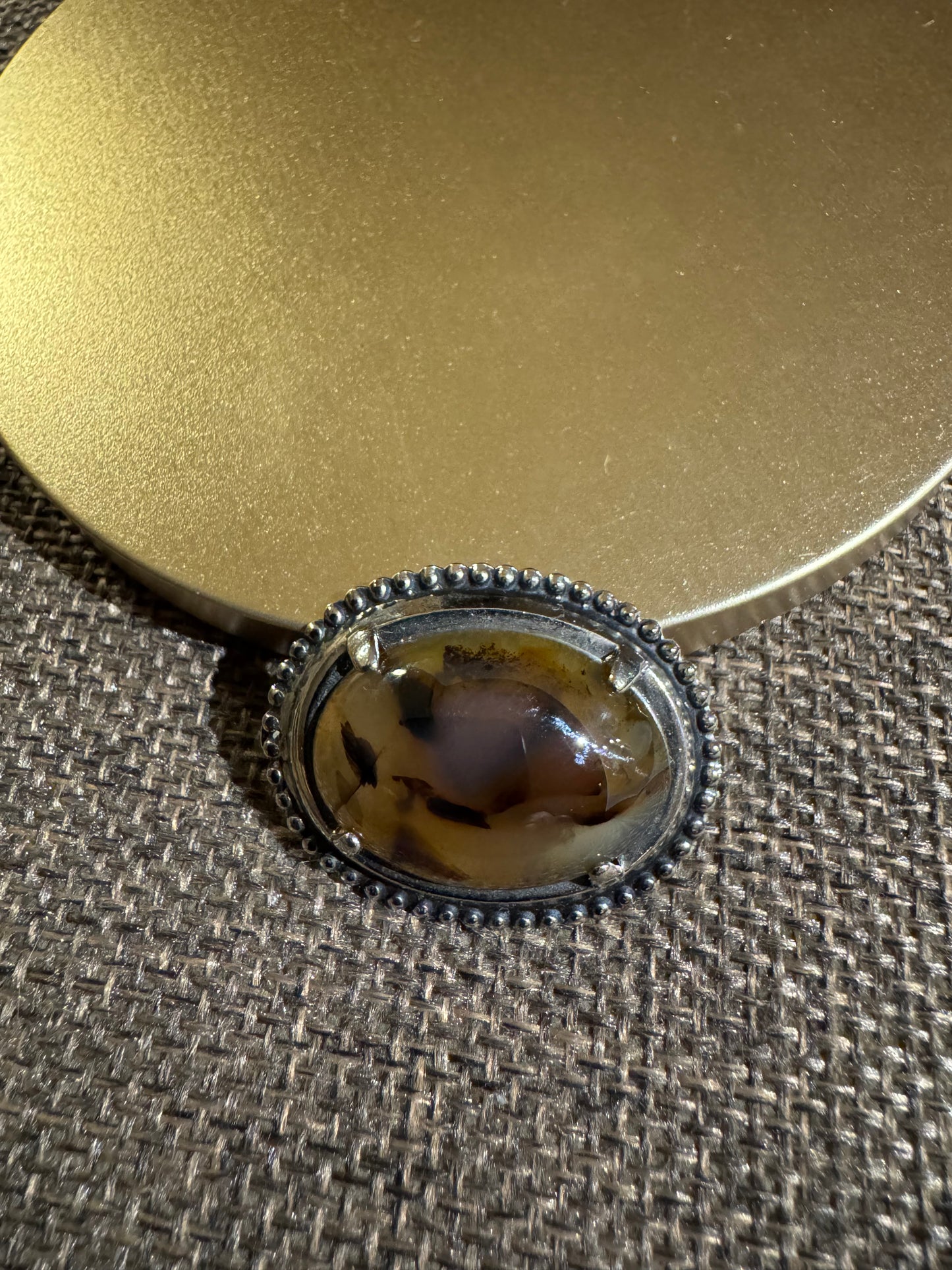 Vintage Montana Moss Agate Brooch | Silver-Tone Oval Pin