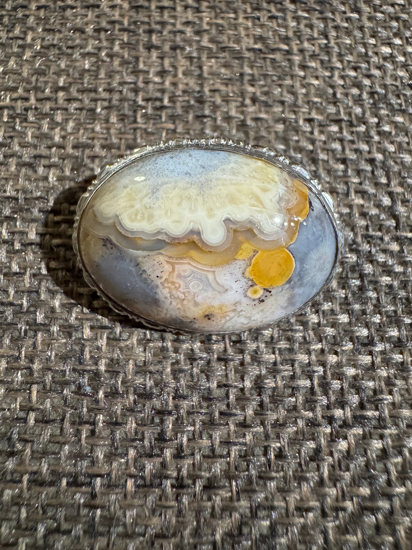 Vintage Orbicular Agate Brooch | Silver-Tone Plume/Moss Agate Pin