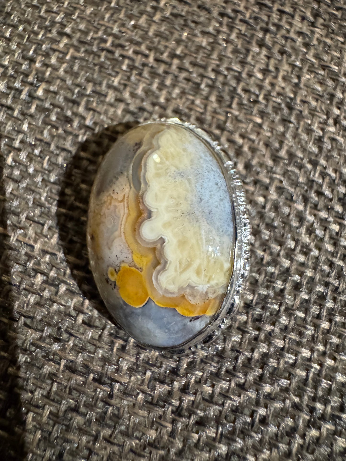 Vintage Orbicular Agate Brooch | Silver-Tone Plume/Moss Agate Pin