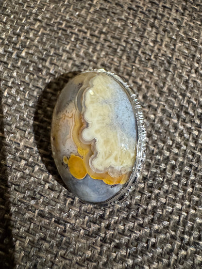 Vintage Orbicular Agate Brooch | Silver-Tone Plume/Moss Agate Pin