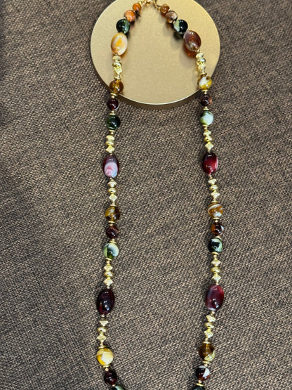 Vintage-Inspired Boho Statement Necklace | Jewel-Toned Acrylic Beads - 28"